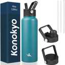 40oz Insulated Water Bottle Stainless Steel Sport Bottles with 3 Lids,Light Blue