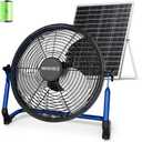 14" Solar Fan, Portable Solar Powered Fan, Rechargeable Battery Operated Floor Fan with Metal Blade & Quiet Brushless Motor for Home Garage RV Camping Chicken Coop Greenhouse, USB Charging, Blue 14" Fan L