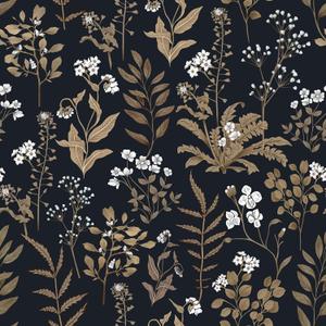 Abyssaly Black and Gold Wallpaper Dark Floral Peel and Stick Wallpaper Vintage Leaf Contact Paper Removable Self Adhesive Moody Botanical Vinyl Wrap for Bedroom Bathroom Shelf DIY Decor 17.3" x 118"