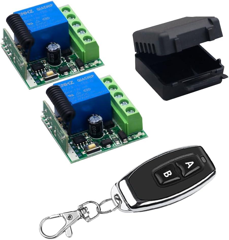 QIACHIP 433Mhz Universal Wireless Remote Control Switch DC 12V 1CH Relay Receiver Module RF Transmitter for Access Control,Lights (Transmitters 2 Button+ 2 Receiver 1CH)