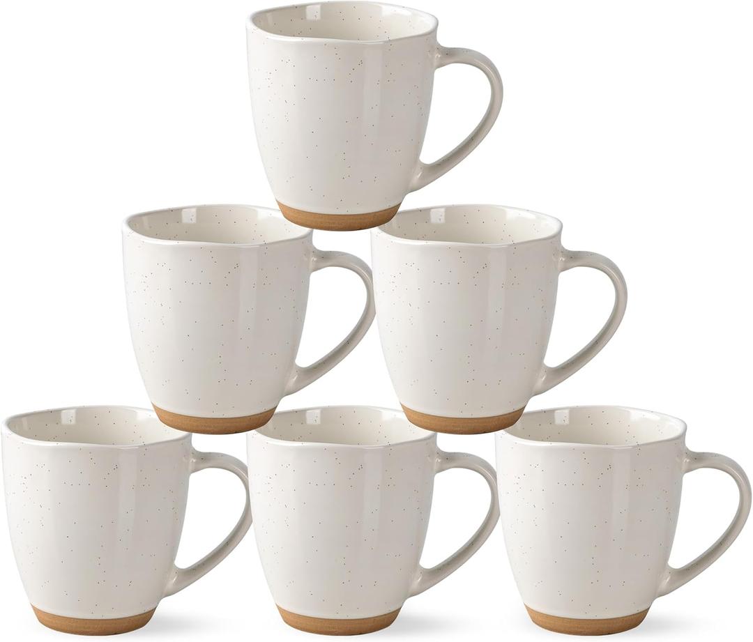 AmorArc 12oz Ceramic Coffee Mugs set of 6, Stylish Coffee Mugs with Rustic Terracotta Underside for Latte/Cappuccino/Milk/Cocoa, Dishwasher&Microwave Safe, Light Beige