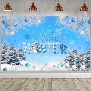 Hello Winter Backdrop Banner Snowflake Winter Snow Photography Background Banner Decorations Photo Booth Christmas Party Decorations for Wall Fireplace Party Decor Supplies