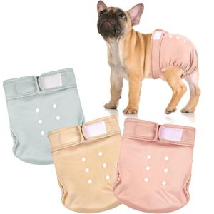 Wegreeco Frenchie Dog Diapers Female No Tail Hole,Washable Pet French Puppy Bulldog Diapers Female for Period Heat,Reusable Doggy Doggie Dog Diapers Morandi Large