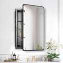 Bathroom Medicine Cabinet with Mirror, 17x27 inch Metal Black Recessed Medicine Cabinet with 3 Adjustable Metal Shelves, Rounded Rectangle Storage Cabinet