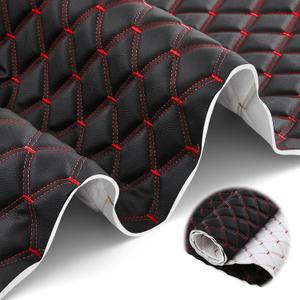 SmoothNovelty 1.1 Yards Diamond Quilted Vinyl Headliner Material 55 in Wide Faux Leather with Foam Backed 2" x 3" Diamonds Pattern Fabric for Car Furniture Upholstery(Black, Red Thread)