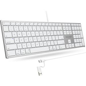 TECKNET Wired Keyboard for Mac, Ultra-Slim Silent Keyboard with USB & Type-C Dual Interface, Full Size with Numeric Keypad, Compatible with Apple MacBook Pro/Air iMac Pro/mini