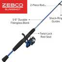 Zebco Slingshot Spinning Reel and Fishing Rod Combo, 5-Foot 6-Inch 2-Piece Fishing Pole, Size 20 Reel, Changeable Right- or Left-Hand Retrieve, Pre-Spooled with 8-Pound Zebco Cajun Line, Blue