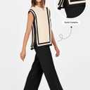 ANRABESS Women 2 Piece Lounge Sets Summer Casual Knit Sweater Vest Pant Set Beach Vacation Clothes 2026 Airport Outfits (Beige, L)