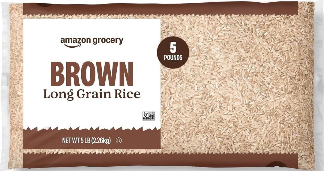 Amazon Grocery, Brown Long Grain Rice, 5 Lb (EXP 08/12/26)