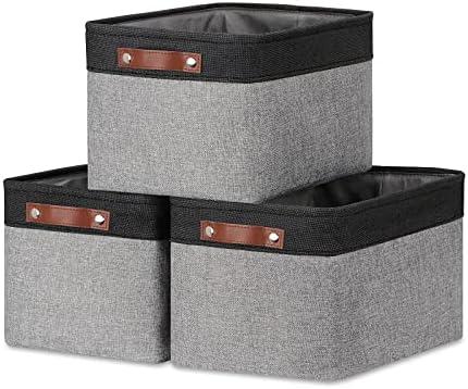 DULLEMELO Fabric Baskets for Storage, Rectangular Fabric Storage Bins Collapsible, Perfect for Shelves, Closets, Nursery, Empty Gift Baskets, Black&Grey (3-Pack Medium-15 inch X 11 inch X 9.5 inch)