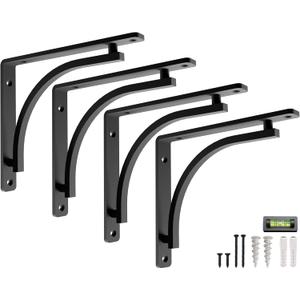 Classic Shelf Bracket Set by Balin Designs (Black) for 6 inch, 8, 10 inch Mantel Shelves L Brackets  Heavy Duty Decorative Metal Supports  Easy Installation with Hardware Included - Set of 4 (8 Inch, Black Classic)
