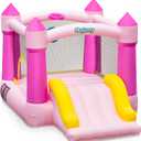 Outfunny Indoor Bounce House with Slide, Inflatable Bouncy House for Kids 3-8, Bounce Area 6'x6', Capacity 300 lb - Pink