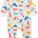 Babymine Baby Girl Boy Clothes Zipper Sleepers,Long Sleeve Romper Cotton Toddler Pajamas,Onesie Outfits Newborn Footies (9-12 Months, Colorful Dinasour)