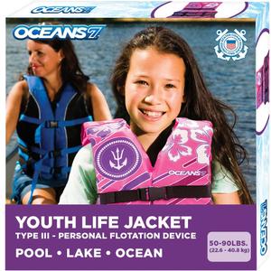 Oceans 7 US Coast Guard Approved Life Jacket for Infant, Kids, Youth,  Type II & III Vest, Personal Flotation Device (Pink/Berry: 50-90 lbs)