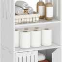 Bathroom Storage Cabinet, 4-Tier White Floor Cabinet Freestanding Organizer with Door for Living Room Kitchen Small Space