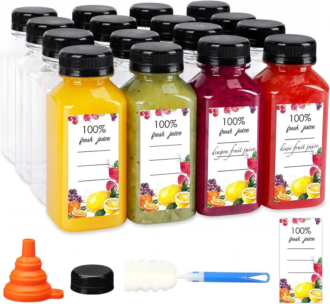 Moretoes 50pcs 8oz Juice Bottles, Plastic Bottles with Caps, Bulk Clear Beverage Containers for Juicing Drinking Milkshake Tea and Other Beverages
