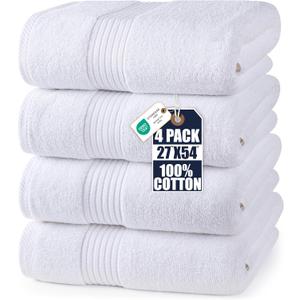 Utopia Towels Luxurious Bath Towels Set, 4 Pack, 27 x 54 Inches  100% Ring Spun Cotton, Thick, Plush, and Fast-Drying, Designed for Premium Hotels, Spas, and Homes, White