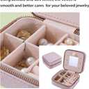 2 x Mini Jewelry Travel Box, Italian Velvet Travel Jewelry Storage Box, Small Portable Jewelry Storage Rack, Jewelry Box with Mirror Beads, Women's Travel Jewelry Box, Gift Box (with Mirror)
