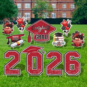 Large 11 PCS Graduation Yard Signs, Class of 2026 Congrats Grad Outdoor Lawn Yard Sign with Stakes, Graduate Yard Decorations for College High School Party, Black and Red