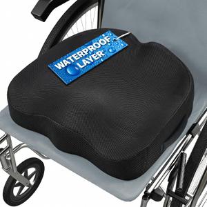 YOUFI Ergonomic Memory Foam Wheelchair Seat Cushion with Waterproof Layer | Soft Support for Sciatica, Hip & Low Back Pain Relief, Removable Cover, Pressure Relief Chair Cushion, Black