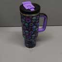 ENCOOL 40 oz Tumbler with Handle and Straw: Stainless Steel Insulated Tumbler Keeps Cold for 24 Hours, Leakproof Travel Cup Fits in Cup Holder and BPA-Free, Floral Afterlife (Trippy Skulls)