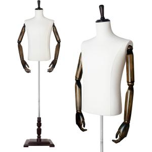 Male Mannequin Torso Dress Form Mannequin Body with Wooden Arms 61"~78" Height Adjustable Body with Wooden Stand for Clothing Retail Sewing Shop, Male Two Hands