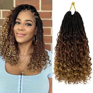 Goddess Box Braids Crochet Hair 12 Inch 8 Packs Pre-looped Bohemian Crochet Boho Box Braids With Curly Ends 3X Crochet Braids Hair for Women Synthetic Braiding (12 inch, T1B/30/27)