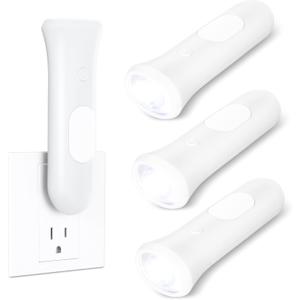 ROSSEX 4 in 1 Emergency Lights for Home Power Failure, 3 Pcs Rechargeable LED Flashlight Plug in Wall, Automatic Turn-On Power Outage Night Light Flashlight for Hurricane Preparedness Items