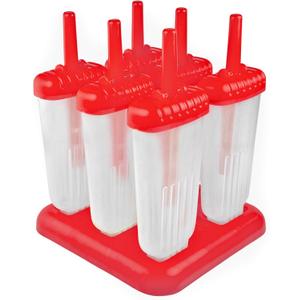 Tovolo Groovy Popsicle Molds (Set of 6) - Mess-Free & Reusable Ice Pops with Sticks for Homemade Freezer Snacks/Dishwasher-Safe, BPA-Free Red