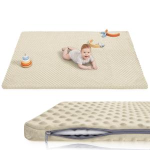 Baby Floor Play Mat for Playpen, Extra Thick 74x50 Inches Padded Mat with Ultra Soft 3D Minky Dot & Removable Washable Cover, Non-Slip & Safe for Crawling,Tummy Time,Infant/Toddler (Beige)