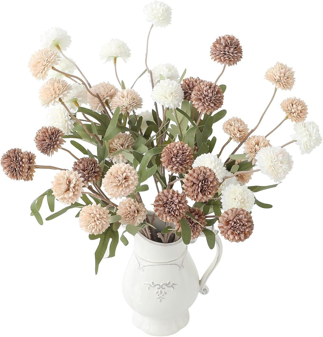 Floroom 9pcs Taupe Beige Mix Faux Silk Mums Artificial Flowers, Bulk Fake Small Mini Chrysanthemums with Stems for DIY Wedding Centerpieces Floral Arrangements Vase Fillers Home Decorations (Soft Breeze Taupe)