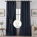 100% Blackout Curtains for Bedroom, Double Layer Navy Blue Curtains, Black Out Curtain 84 inch long With Sheer Overlay for Living Room, Room Darkening Window Drapes with Grommet, 52"W x 84"L