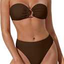 SUUKSESS Women Bandeau O Ring Bikini Sets Tie Back High Waisted 2 Piece Swimsuit (Medium)