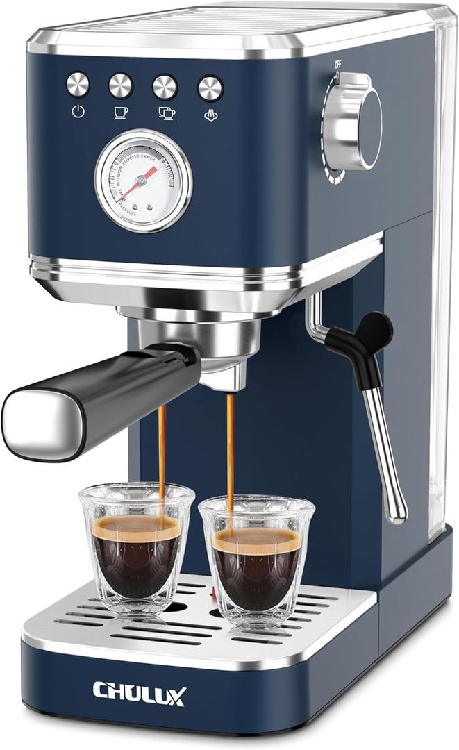 CHULUX Slim Espresso Machine with Milk Frother Steam Wand, 20 Bar Professional Italian Pump Espresso Coffee Machine for Home Cappuccino & Latte Maker, Navy