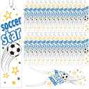 Mindsoft 100 Pcs Soccer Star Award Ribbon Bulk 8" x 2" Medal Prizes Participation Ribbons with Event Card and String for Kids Students School Competition Sport Event Contest