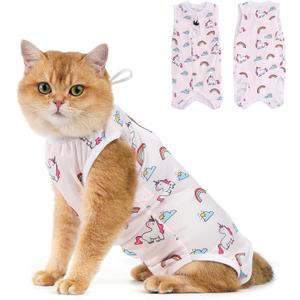 Avont Cat Recovery Suit - Kitten Onesie for Cats After Surgery, Cone of Shame Alternative Surgical Spay Suit for Female Cat, Post-Surgery or Skin Diseases Protection -Rainbow(S)