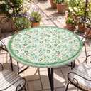 Round Fitted Tablecloth with Elastic Edge Waterproof Wipeable Table Cover for Indoor Kitchen & Dining Room Circle Table Cloth, Fits 45"-56" Round Tables,  Meadow Floral, M (45"-56" Round)