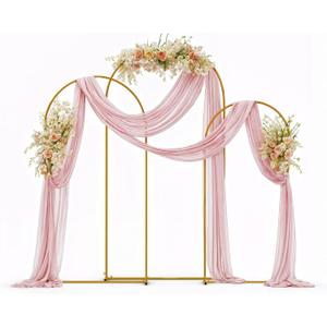 3 Pack Wedding Arch Backdrop Stand, (7.2FT, 6.6FT, 6FT) Gold Balloon Arch Stand, Set of 3 Metal Arched Frame Decoration for Wedding, Birthday, Baby Shower, Party