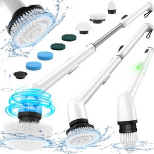 LyriFine Electric Spin Scrubber, New Full-Body IPX7 Waterproof Bathroom Cleaner Brush, Shower Scrubber with Long Handle & 2 Speed, Heads Replacement, Cleaning Supplies for Tub Shower Tile Floor (Classic Black)