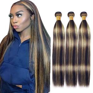 26 28 30 inch P1B27 Highlight Honey Blonde Straight Bundles Double Weft Brazilian Hair Extensions Ombre Two Tone Black Mixed Blonde Bundles Silky and Soft for Women