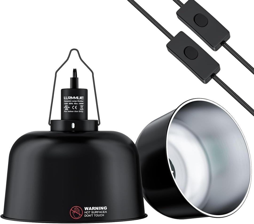 2 Pack 8.5" Deep Dome Reptile Heat Lamp Fixture with Clamp, ETL Certified Ceramic Socket for UVA/UVB Basking Bulbs & Heat Emitters, for Bearded Dragons, Turtles, Lizards, Snakes, Geckos, Terrariums