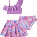 sweetabby Girls Swimsuit Toddler Bathing Suit Tankini Bikini Set Ruffle Floral Girls Swimwear Kids Swimsuits with Skirt