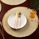 FunWheat Paper Round Braided Placemats Set of 4 for Dining Tables 15 Inch Heat Resistant Table Mats Farmhouse Woven Fabric Natural Place mats for Decoration with Tassel(Beige,4pcs)