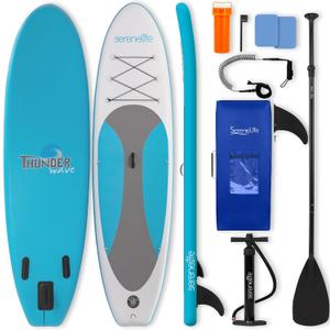 SereneLife Inflatable Stand Up Paddle Board - Wide Stable Design, Non-Slip Deck for Adults & Youth with Premium Paddle Board Accessories: Carry Bag, Dual Action Pump, Paddle, Ankle Leash