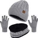 Loritta 3 Pieces Winter Hats for Women Scarf Touch Screen Gloves Set Thick Warm Fleece Lined Beanie Hat Gifts (Z-light Grey)