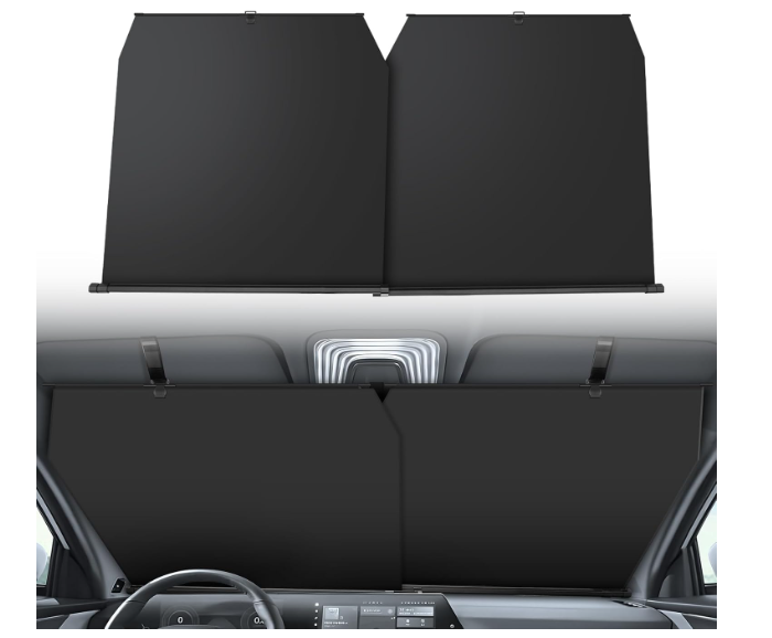 KUST Upgraded 2 Pack Retractable Automotive Sunshade Car Window Sunshades (Not fit for Truck), Adjustable Auto Thickened Sunshade, Car Accessories for All Season, Black and Silver, Blocks UV Rays