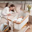 3 in 1 Baby Bassinet,Rocking Bassinets Bedside Sleeper with 6 Adjustable Heights,Breathable Full-Mesh,Comfortable Mattress & Lockable Wheels,Stable Rolling Portable Crib for Newborns(Beige) | Breathable Full-Mesh, Wood Grain Design, V-Shaped Structure