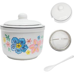 Ceramic Bacon Grease Container with Strainer,Cooking Oil Storage Can 17oz(Colorful)