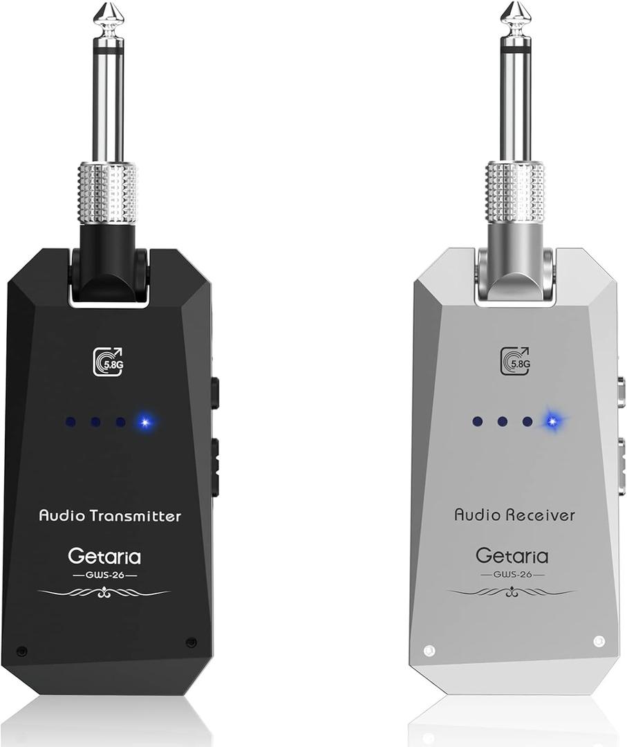 Wireless Guitar Transmitter Receiver Set 5.8GH Wireless Guitar System 4 Channels for Electric Guitar Bass (Silver/Black)