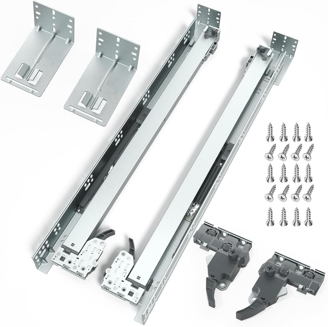 21 Inch Soft Close Undermount Drawer Slides 1 Pair,5D Adjustable Full Extension Face Frame Cabinet Sildes, 100LB Load Capacity Rail Runners with Detachable Bottom Rear Mount Brackets